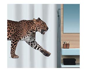 Spirella Polyester Leopard Shower Curtain, Beige/Black
