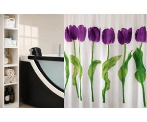 Spirella Tulipa Violet Photorealistic Textile Polyester Shower Curtain, 180 x 200 cm, White/Purple/Lilac/Green