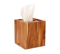 Spiretro Acacia Wood Tissue Box Cover Holder - Premium Natural Brown Finish, Slide-Out Bottom Panel & Oval Top for Effortless Tissue Retrieval, Fits Most Standard Boxes, 5.75"x5.75"x6.5" inch