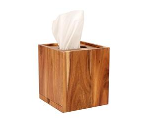 Spiretro Acacia Wood Tissue Box Cover Holder - Premium Natural Brown Finish, Slide-Out Bottom Panel & Oval Top for Effortless Tissue Retrieval, Fits Most Standard Boxes, 5.75"x5.75"x6.5" inch