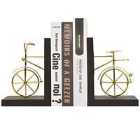 Spiretro Bicycle Bookend Supports, Decorative Book Stoppers with Non-Skid Bottom, Handcrafted Distressed Wood & Metal Book Stand, Display for Bookshelf Office Desktop, 1-Pair, Golden & Brown