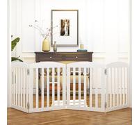 SPIRICH 96" Extra Wide 28" Tall Wooden Freestanding Foldable Dog Gate, Pet Gate Indoor, 4 Panels, White