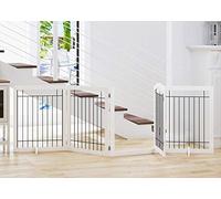 SPIRICH 96-inch Extra Wide 30-inches Tall Dog Gate with Door Walk Through, Freestanding Wire Pet Gate for The House, Doorway, Stairs, Pet Puppy Safety Fence, Support Feet Included (White)