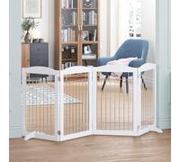 Spirich Extra Wide and Tall Dog gate for The House, Doorway, Stairs, Freestanding Foldable Wire Pet Gate for Dogs, 80-inch Wide,30 inches Tall, White (4 Pannels)