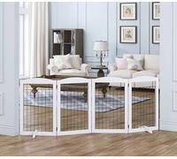 Spirich Free Standing Foldable Wire Pet Gate for Dogs, 80 inches Extra Wide, 30 inches Tall 4 Panels Dog Gate for the House, Doorway, Stairs, Pet Puppy Safety Fence,Set of Support Feet Included, White