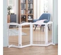 Spirich Free Standing Foldable Wire Pet Gate for Dogs, 80 inches Extra Wide, 30 inches Tall 4 Panels Dog Gate for the House, Doorway, Stairs, Pet Puppy Safety Fence,Set of Support Feet Included, White