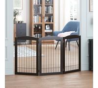 Spirich Freestanding Wire Pet Gate for Dogs, 30 inches Tall Dog Gate for The Houes, Doorway, Stairs, Pet Puppy Safety Fence, Espresso, 3 Panels (No Include Support Feet)