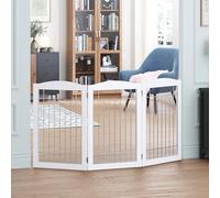 Spirich Freestanding Wire Pet Gate for Dogs, Tall Dog Gate for The Houes, Doorway, Stairs, Pet Puppy Safety Fence with Sliver Wire 60 inches Extra Wide, 30 inches Tall, White (3 Panels)