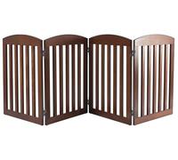 SPIRICH Wooden Freestanding Foldable Dog Gate, 24 inch 4 Panels Step Over Pet Gate, Dog Gate for Doorways, Stairs, The House, Extra Wide Puppy Gate, Warm Pecan