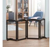 Spirich Wooden Freestanding Wire Pet Gate for Dogs, 4 Panel | 3 Panel Step Over Fence, Dog Gate for The House, Doorway, Stairs, Extra Wide Tall Pet Safety Fence (Espresso, 4 Panels)
