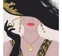 Spirit Fine Art Collection Female Blank Greeting Card (PR-STG204) - Lady Wearing Black Velvet Hat and Gloves - Elegant Foil and Embossed Finish - Blank/Birthday Greeting Card for Her