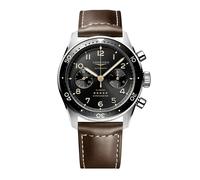 Spirit Flyback 42mm Steel Brown Leather Strap Black Sunray Dial