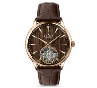 Spirit Gents Rose Gold Plated Open Heart Automatic Brown Leather Strap Watch