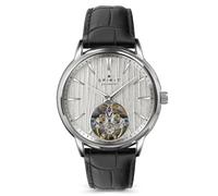 Spirit Gents Silver Plated Open Heart Automatic Black Leather Strap Watch