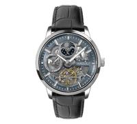 Spirit Gents Silver Sun Moon Automatic Black Leather Strap Watch