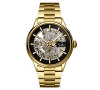 Spirit Gents Skeleton Automatic Black Dial Gold Stainless Steel 40mm Case Bracelet Watch