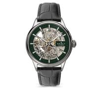 Spirit Gents Skeleton Automatic Silver Plated Black Leather Strap Watch