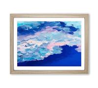 Spirit In The Sky Blue Pink Modern Art Framed Print | A4 Oak Framed Wall Art | Ready to Hang | Modern Landscape Picture | Living Room Bedroom Lounge Office