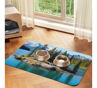 Spirit Island in Lake Pet Feeding Mat Absorbent Pu Leather Dog Cat Food Mats Contain Spills Protects Floors, Anti-Slip Rubber Backing Dog Bowl Mats Easy Clean Pet Placemats 40x60cm