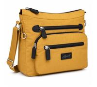 Spirit - Large Nylon Splash Resistant Every Day Crossbody Bag - Unisex Lightweight Travel Bag with Multiple Pockets and Adjustable Strap 5054 (Mustard/Dark Chocolate)