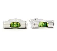 Spirit level cufflinks, polished stainless steel secure housing of spirit liquid with a bullet back fastening