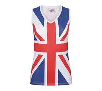 SPIRIT OF ESSEX Union Jack Vest top Women Ladies 100% Cotton V- Neck Union Jack Dresses for Women UK (as8, Alpha, s, Regular, Regular) White