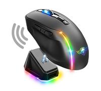 Spirit of Gamer - Elite M50 Dark, Wireless Gaming Mouse RGB 8000 DPI, 6 Programmable Buttons, Bluetooth & 2.4 GHz Connection, Long Battery Life of 90 Hours, RGB Charging Station, Black