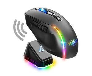 Spirit of Gamer - Elite M50 Dark, Wireless Gaming Mouse RGB 8000 DPI, 6 Programmable Buttons, Bluetooth & 2.4 GHz Connection, Long Battery Life of 90 Hours, RGB Charging Station, Black