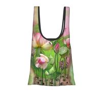 Spirit of The Lotus Print Reusable, Foldable,Washable Grocery Bags Foldable in A Pouch Eco Tote Shopping Bag,Daily Shopping Loading