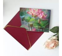 Spirit Of The Lotus Printed Blank Greeting Card-Christmas Card,Thank You Cards,Party Invitation Card Festival Greeting Cards & All Occasion Dark Red
