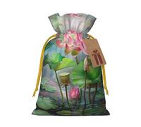 Spirit Of The Lotus Printed Christmas Drawstring Gift Bags-Xmas Wrapping Bags,Candy Bag,For Holiday Party Decorations,Wedding Party Supplies S Yellow Christmas Ribbon