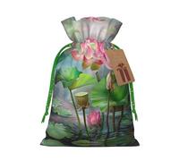 Spirit Of The Lotus Printed Christmas Drawstring Gift Bags-Xmas Wrapping Bags,Candy Bag,For Holiday Party Decorations,Wedding Party Supplies S Green Christmas Ribbon