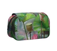 Spirit of The Lotus Printed Flip Pencil Case with 2 Compartments, Large Capacity, Portable Stationery Organizer for School, Travel and Art