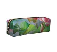 Spirit of The Lotus Printed Leather Pencil Case Cute Stationery Organizer Simple Makeup Bag Pen Pouch, Gold Zipper