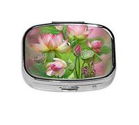 (Spirit of The Lotus) Square Pill Box with 2 Compartment Small Pill Organizer Portable Pill Case Vitamin Containers, Travel Essentials 5.5x4x1.8 cm