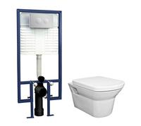 Spirit Round Wall Hung Toilet Pan, Soft Close Seat & Concealed Cistern with Round Push Button Plate, 400mm - Balterley