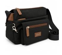 Spirit - Splash Resistant Crossbody Bag - Unisex Lightweight Travel Bag with Multiple Pockets and Adjustable Shoulder Strap for Comfort - 24.5cm W x 19.5cm H x 10cm D - Black & Tan