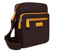 Spirit - Unisex Lightweight Splash Resistant Crossbody Bag - Medium Shoulder Bag with Multiple Pockets Travel Essentials with Adjustable Strap - 22cm W x 8.5cm H x 24cm D (Dark Chocolate/Mustard)