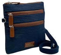 Spirit - Waterproof Crossbody Bag - Unisex 4 Sections Lightweight Nylon Travel Bag with Multiple Pockets and Zipper Closure - Small Size - Navy/Tan