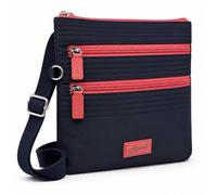 Spirit - Waterproof Crossbody Bag - Unisex 4 Sections Lightweight Nylon Travel Bag with Multiple Pockets and Zipper Closure - Small Size (Navy/Coral)