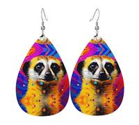 Spirited Meerkat double-sided printed leather earrings int and shape of water drops, creative, light and novel, bright and vivid colors.