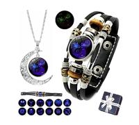 Spiritio Zodiacs Leather Bracelets, Zodiacs Signs Spirit Bracelets, Adjustable 12 Constellation Bracelet, Multilayer Zodiac Spirit Bracelet for Adult (Aquarius)