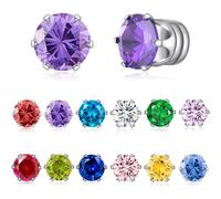 Spiritlele 12 Pairs Birthstone Magnetic Earrings Set Cubic Zirconia Clip on Non Piercing Fake Stud Earrings Birthday Gifts Unisex, 6mm, Cubic Zirconia, No Gemstone