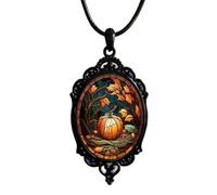 Spiritrain Gothic Teardrop Raven Cross Glass Pendant Necklace for Women Men Punk Vintage Black Dark Oval Geometric Leather Rope Choker Necklace for Mystic Witch Halloween Party Jewelry Gifts, M, Glass