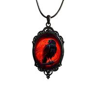 Spiritrain Gothic Teardrop Raven Cross Glass Pendant Necklace for Women Men Punk Vintage Black Dark Oval Geometric Leather Rope Choker Necklace for Mystic Witch Halloween Party Jewelry Gifts, M, Glass