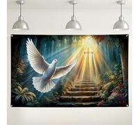 Spiritual Dove Wall Backdrop, Ethereal Forest Cross Design for Worship Events, Inspirational Indoor/Outdoor Decorations for Church or Retreats 71x43 Inch