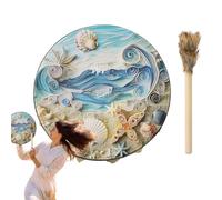 Spiritual Drum - 9.8x9.8 Percussion Instrument Inc, Ritual Drum, Seaside Ritual Drum, Adult Music with Natural Hide Surface and Wooden Whisk Included | Ceremony Instrument P