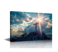 Spiritual Easter Wall Art Cross on Golgotha Posters Prints on Canvas 1 Piece Wall Paintings Christian Jesus Wall Art for Living Room Bedroom Office Framed Ready to Hang (16''Wx 24''H)