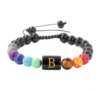 Spiritual for crystal Healing Bracelet Featuring Initial Letter - for Natural Gemstone Beads for Energy Balance Reiki Good Luck Charm Stretch Fit 7-11.6 Inch(B)