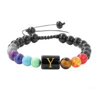 Spiritual for crystal Healing Bracelet Featuring Initial Letter - for Natural Gemstone Beads for Energy Balance Reiki Good Luck Charm Stretch Fit 7-11.6 Inch(Y)